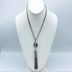 LOFT Silver T Tassel Rhinestone Statement Necklace